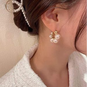 NEW Pearl Half Gold Hoop Minimalist Dainty Earring